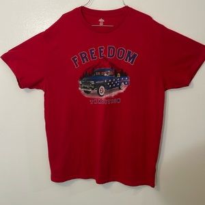 Patriotic 2xl red t shirt antique Chevy truck with dog 60% cotton 40% polyester